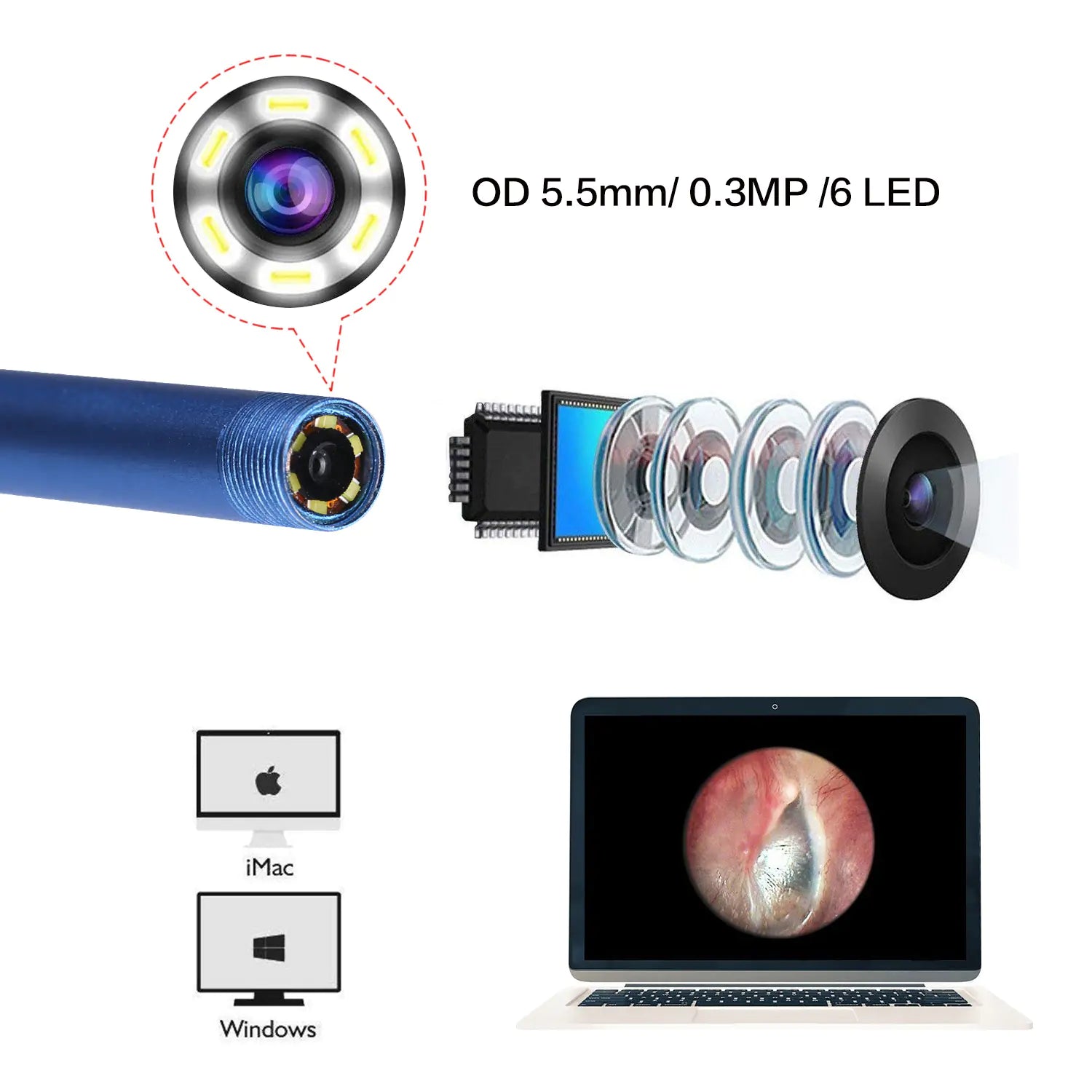 HD Ear Inspection Mirror - 5.5mm Personal Care Endoscope