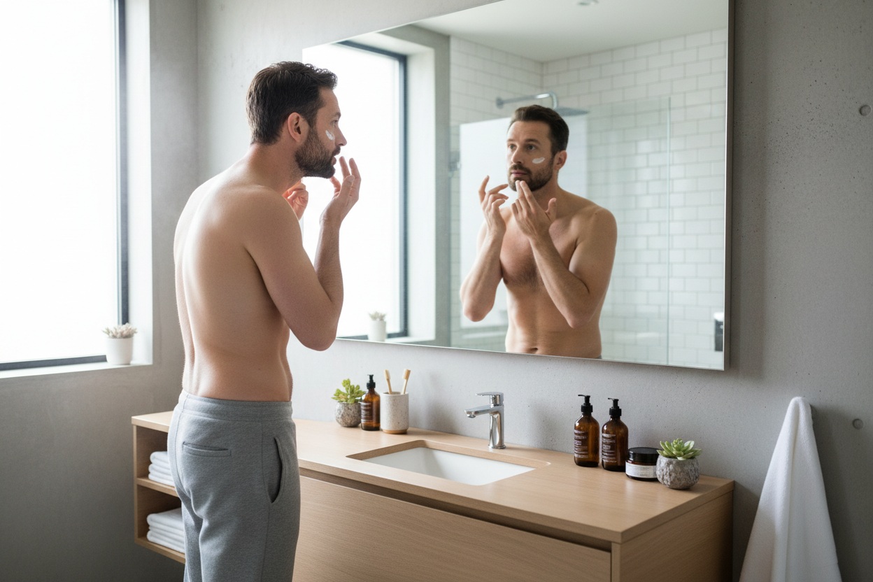give me an image of a man doing personal care